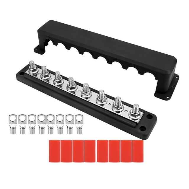 KLKCMS Power Distribution Block 5.2x29cm 300A for Automotive Boat Solar Wiring Black
