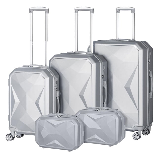 HIKOLAYAE Valise Verticale avec Roulettes Pivotantes à 8 Roues, Ensemble de 5 Pcs - Conforme TSA avec Trois Valises Rigides Légères en ABS de Tailles 20”, 24”, et 28”, plus Deux Étuis plus Petits, Tous avec Poignées Télescopique, Roues Pivotantes à 360°, Revêtement Texturé en Fibre de Carbone pour Résister aux Égratignures, et Verrous à Combinaison pour un Voyage Sécuritaire.