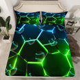 thumbnail image 2 of Erosebridal Neon Honeycomb Sheet Set Queen, Gradient Geometric Bedding Sets Queen Size, Modern Theme Decor, 4pcs, 2 of 7