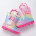 thumbnail image 4 of NOKIO Sparkle Accent Rain Boots Flexible Sole Technology Cartoon Rainbow Patterns 𝗪aterproof Rubber Material Lightweight Design for Active Toddler Girls, 4 of 7