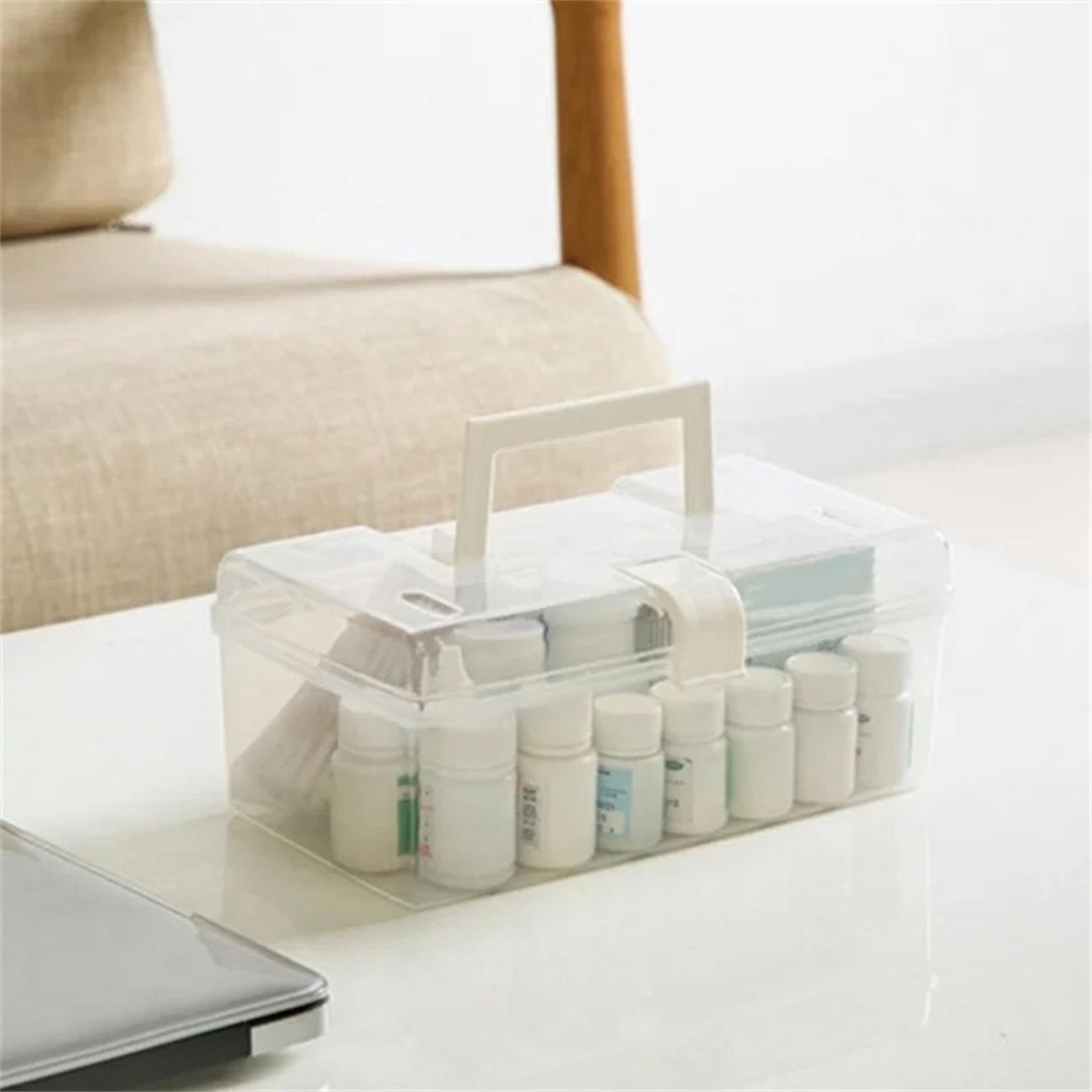 Basdi First Aid Kit, Portable Clear Plastic Medical Box - Handle Lock Storage Container, Organized First Aid Kit for Home & Travel Emergency Use, Medical Storage Box, White