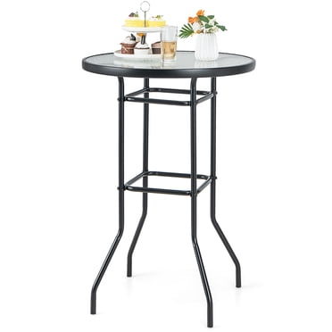 Patiojoy Round Glass Top Patio Table 27"x27" Outdoor Bistro Table w/ Heavy-duty Metal Frame