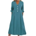 thumbnail image 1 of Pisexur Robes d'Automne pour Femmes Col Rabattu Manches 1/2 Robe Maxi Mode Élégante Couleur Unie Robes de Retour à la Maison Décontractées Fluides Col en V Boutonnée Robe de Cocktail, 1 of 6
