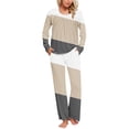 thumbnail image 2 of Yuyuzo Womens Pajama Sets 2 Piece Color Block Long Sleeve Crew Neck Tops Lounge Pants with Pockets, 2 of 6
