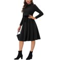 thumbnail image 4 of INSPIRE CHIC Robe Midi en Tricot pour Femme, Élégante, Col Montant, Manches Longues, Taille à Nouer, pour le Travail, TP, Noir, 4 of 6