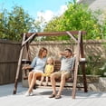 thumbnail image 2 of Outsunny Balançoire de Porche à 3 Places avec Support et Tables d'Appoint, Brun Carbonisé, 2 of 10