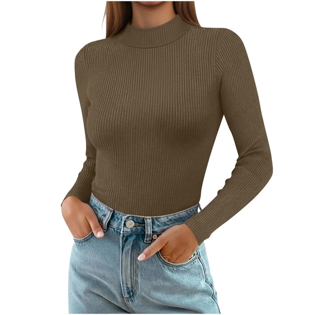 HongQid Chandails à Col Roulé à Manches Longues pour Femmes sous-Vêtements Thermiques Hauts Basiques Coupe Ajustée Mode d'Automne Haut Léger