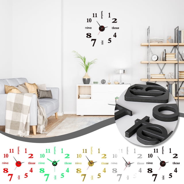 Vaidha Comfortable And DIY Wall Clock Without Punching, Personalized Living Room, Bedroom Clock, Silent Digital Clock, Decorative Wall Sticker Clock