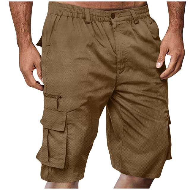 DPTALR Men Casual Button Zipper Solid Knee Length Cargo Pants With Pocket Straight Button Zipper Shorts