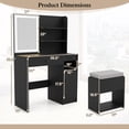thumbnail image 3 of Costway Vanity Desk Set with Mirror & Lights Power Outlet Cushioned Stool Drawer & Shelves Black, 3 of 10