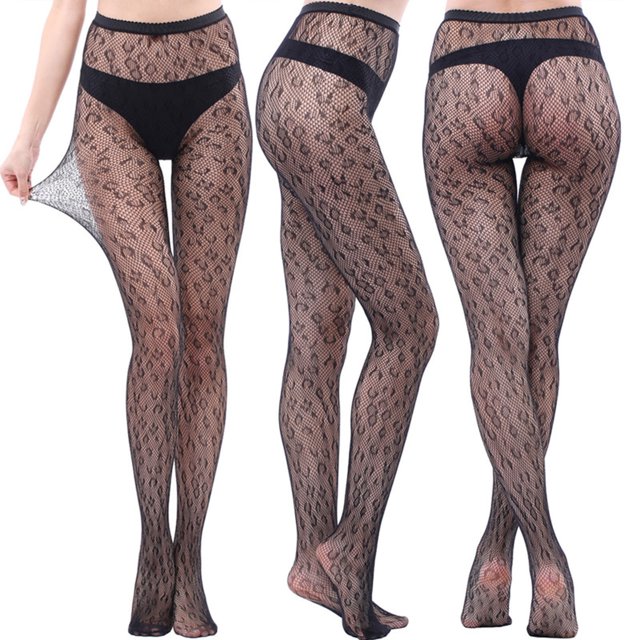 Qertyioot Collants de Mode Leggings Unis Pantalons en Résille Transparente Grande Taille Bas Résille. Ces Bas Résille Noirs Présentent un design Taille Haute avec un Motif en Résille Transparente, Offrant un Style Stylé et Respirant. les Leggings Sont Présentés sur une Vue avant, Latérale et Arrière, Mettant en Valeur Leur Tissu Extensible et des Détails de Résille Complexes. Convient aux Tenues Décontractées, aux Entraînements Ou à Superposer sous des Tenues au Printemps et à l'Automne.