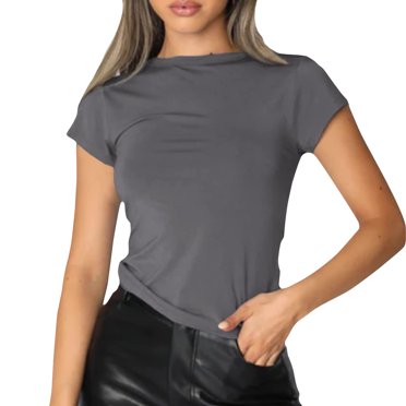 B91xZ T Shirts for Women Short Sleeve Cotton T-Shirt Lightweight Crewneck Tee, Modern Fit,Gray M