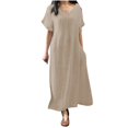 thumbnail image 1 of Yuyuzo Robe Maxi en Coton et Lin pour Femmes à Manches Courtes, Col en V, Longue Robe Décontractée Ample et Fluide avec Poches, 1 of 6