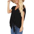 thumbnail image 4 of Pompotops Femmes Solide Col en V Manches Courtes Lâches T-Shirt Poche Chemisier Tops, 4 of 9