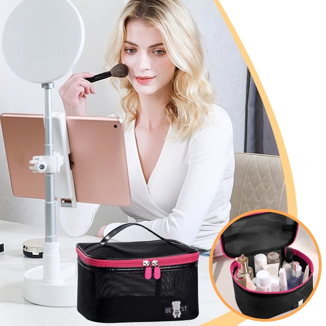 Open Lid Cosmetic Bag Travel Large Capacity Makeup Pouch | Breathable Mesh Toiletry Organizer | Ladies Travel Storage Case for Cosmetics, Toiletries, and Personal Care Items At Home or on The Go