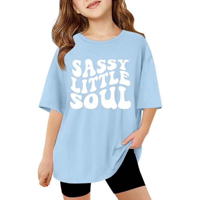 Girls Summer Oversized T-Shirts - Short Sleeve, Crewneck, Solid Color - Casual Basic Tops, 3-14 Years