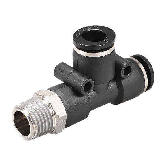 Unique Bargains Plastic Tee Push To Connect Tube Fittings,8mmx 1/4NPT Male Thread Push Lock