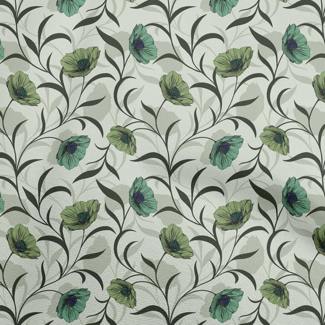 oneOone Tissu Velours Vert à Fleurs Tissu pour Robe Tissu Imprimé au Mètre 58 Pouces de Large