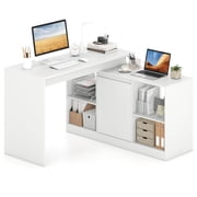 Gymax 48'' Reversible L-shaped Computer Desk w/2 Doors 4 Open Storage Cubes for Office White