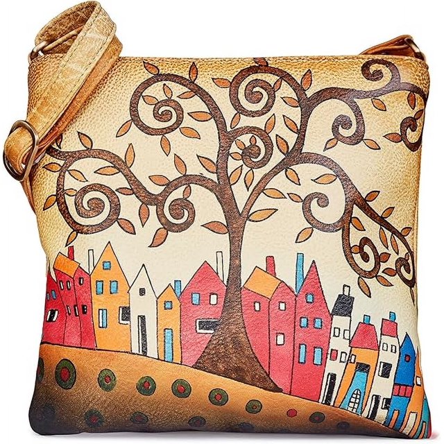 House Brown Crossbody Bag with Dual Compartments - Hand-Painted