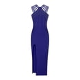 thumbnail image 4 of Robes Bleues pour Femmes Couleur Unie Sans Manches Robe Douce Grande Taille Col Rond Coupe Ajustée Tendance Cocktail Formelle Robe de Bal Maxi Mode Élégante Portefeuille Fendue Blouse Froncée Ourlet Droit Robe,3TG, 4 of 7