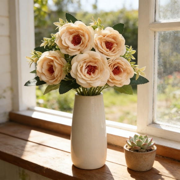 Cagogo Artificial Rose Bouquet, Fake Flower Arrangements for Wedding Decorations, Home Floral Centerpieces, Hotel Table Decor, Silk Rose Artificial Plants for Indoor and Outdoor Landscaping, 28cm