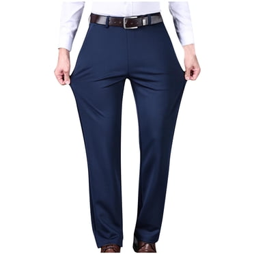 AherBiu Mens Dress Pants Straight Leg Flat Front Pants With Pockets Solid Color Casual Loose Work Office Business Trousers