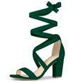 thumbnail image 1 of BLISSFUL STEP Sandales pour Femmes Couleur Unie Talons Blocs Moyens Sandales à Lacets Vert 9, 1 of 1