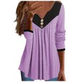 thumbnail image 1 of FAIWAD Womens Tunic Tops Long Sleeve Color Block V Neck Button Down Pleated Flowy Pullover Tops, 1 of 6