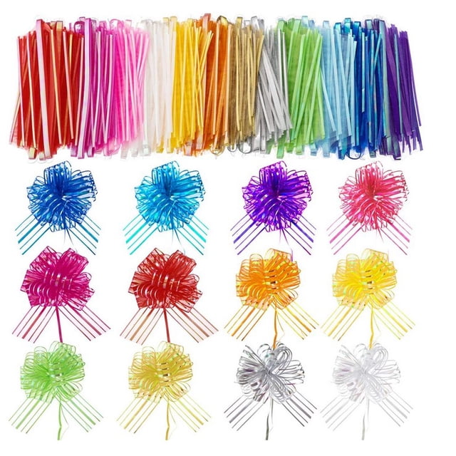 Pull Bow Large Organza Pull Bow Gift Wrapping Pull Bow with Ribbon for Wedding Gift Baskets, 6 Inches Diameter