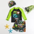 thumbnail image 2 of Akiihool Boys Patterned Swim Trunks Boys Two Piece Rash Guard Swimsuits Kids Short Sleeve Swimwear Sets Quick Dry Bathing Suit 3-10 Years (Green,9-10 Years), 2 of 4