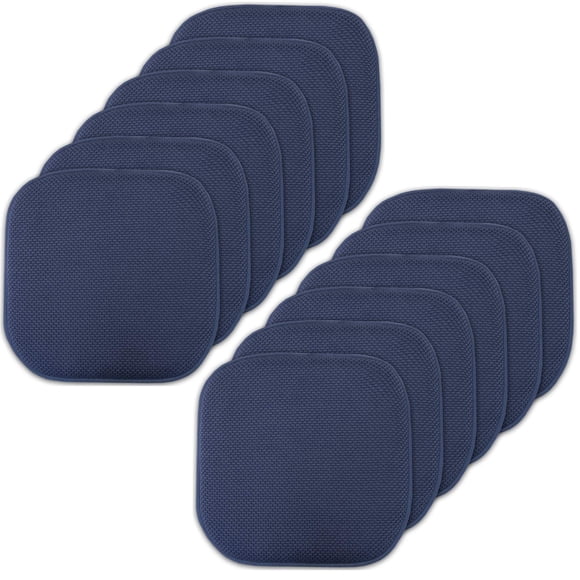 Sweet Home Collection Memory Foam Chair Cushion Honeycomb Pattern Solid Color Slip Non Skid Rubber Back Ultimate Comfort and Softness Rounded Square 16" x 16" Seat Cover, 12 Pack, Navy Blue