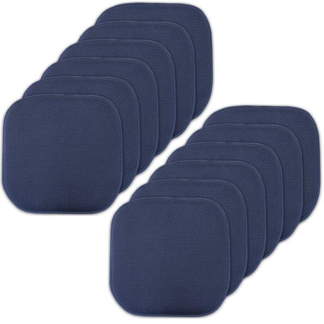 Sweet Home Collection Memory Foam Chair Cushion Honeycomb Pattern Solid Color Slip Non Skid Rubber Back Ultimate Comfort and Softness Rounded Square 16" x 16" Seat Cover, 12 Pack, Navy Blue