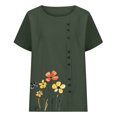 thumbnail image 4 of Pisexur Hauts d'Été pour Femmes, Hauts pour Femmes, Hauts de Sortie pour Femmes, Hauts pour Dames, T-Shirt d'Été pour Femmes à Col Rond, Manches Courtes, Décontracté, Mode, Imprimé, à Boutons, Vert Armée, P, 4 of 5