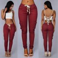 thumbnail image 4 of Clearance-Sale Legging with Pocket for Women Solid Color Casual Leggings Drawstring Elastic Low Waist Ruched Womens Pants Multiple Pocket Softy Work Pants for Women Weekly-Deals（Wine,S）, 4 of 9
