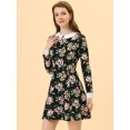 thumbnail image 2 of INSPIRE CHIC Robe Trapèze pour Femme à Col Peter Pan, Manches Longues, au-Dessus du Genou, S Noir-Floral, 2 of 5