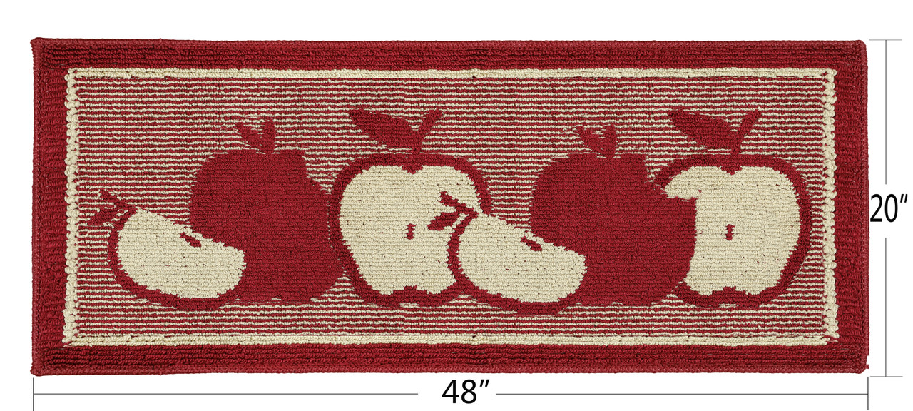 Décor Luxe Antidérapant Dos en Caoutchouc Sécurité Absorbant l'Eau Doux Durable Tissé Moelleux Tapis de Couloir Tapis de Sol Intérieur Cuisine; Design Pomme Rouge Forme Oblongue; 20 x 48 Pouces