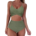 thumbnail image 5 of Pisexur Women's Push Up Bathing Suits Ruched Swimsuits Halter Bandage Two Piece Bikini High Waisted Bikini, 5 of 5