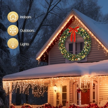 Ktaxon 60in Outdoor Christmas Wreath PVC Bow Decoration 220 Lights LED Garden Garland Decoration Green