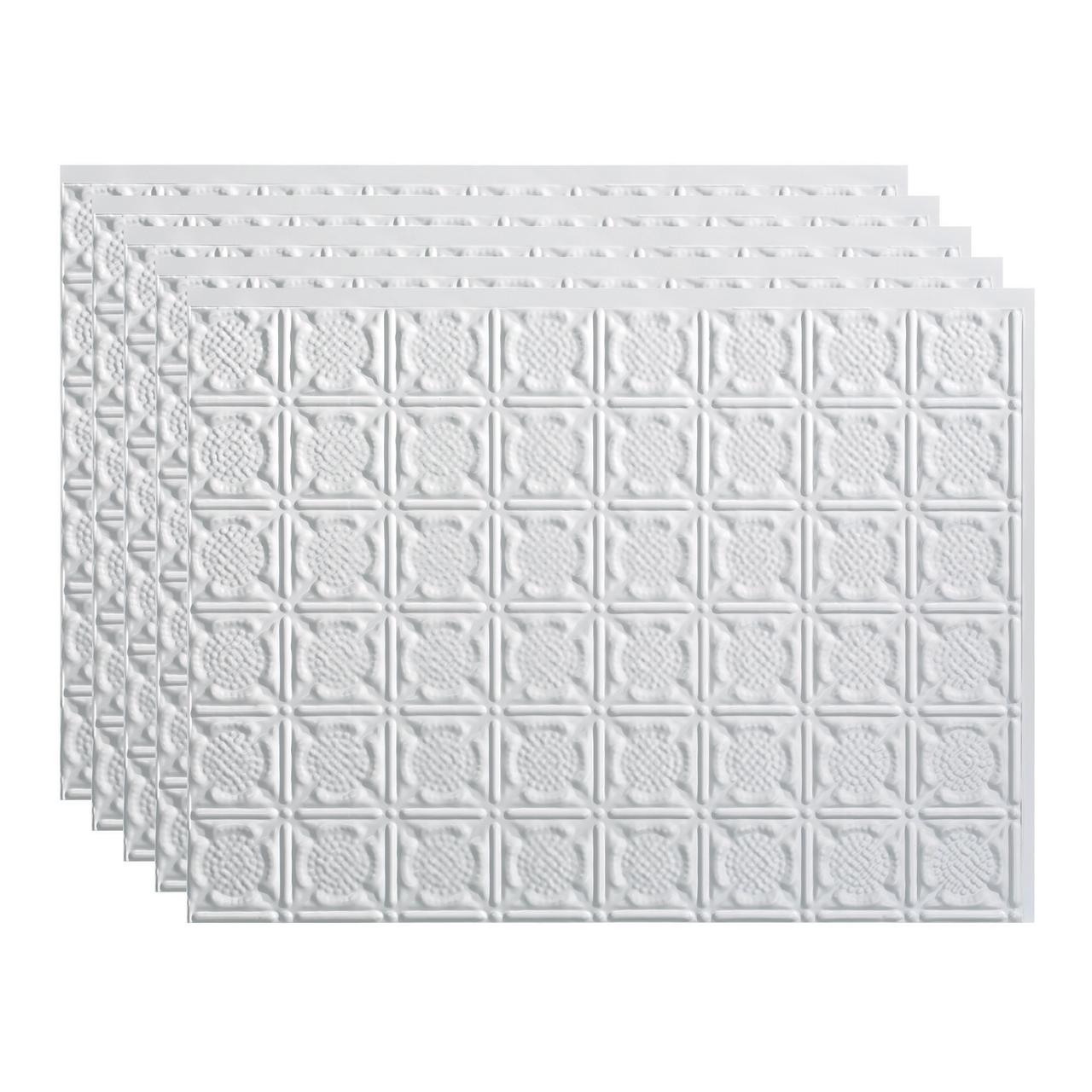 Fasade 18in x 24in Traditional Style 6 Gloss White Backsplash Panel 5 Pack