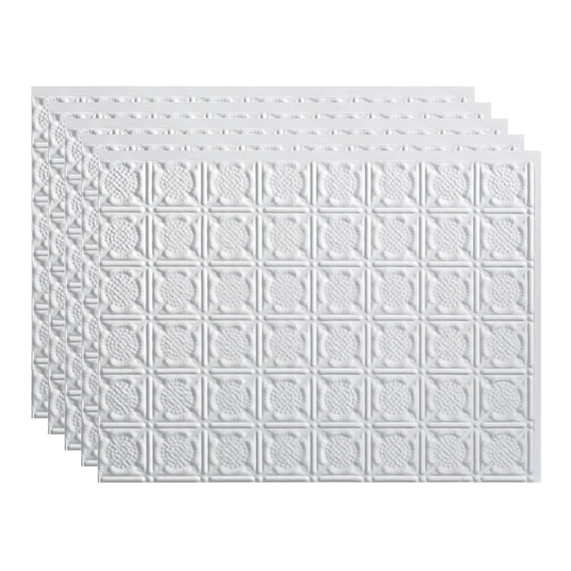 Fasade 18in x 24in Traditional Style 6 Gloss White Backsplash Panel 5 Pack