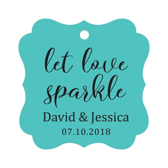 Darling Souvenir Personalized Fancy Frame Paper Tags Wedding Sparklers Let Love Sparkle Custom Hang Tags-Turquoise-100 Tags