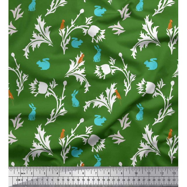 Soimoi Viscose Chiffon Fabric Leaves,Floral & Rabbit Animal Print Fabric by the Yard 42 Inch Wide