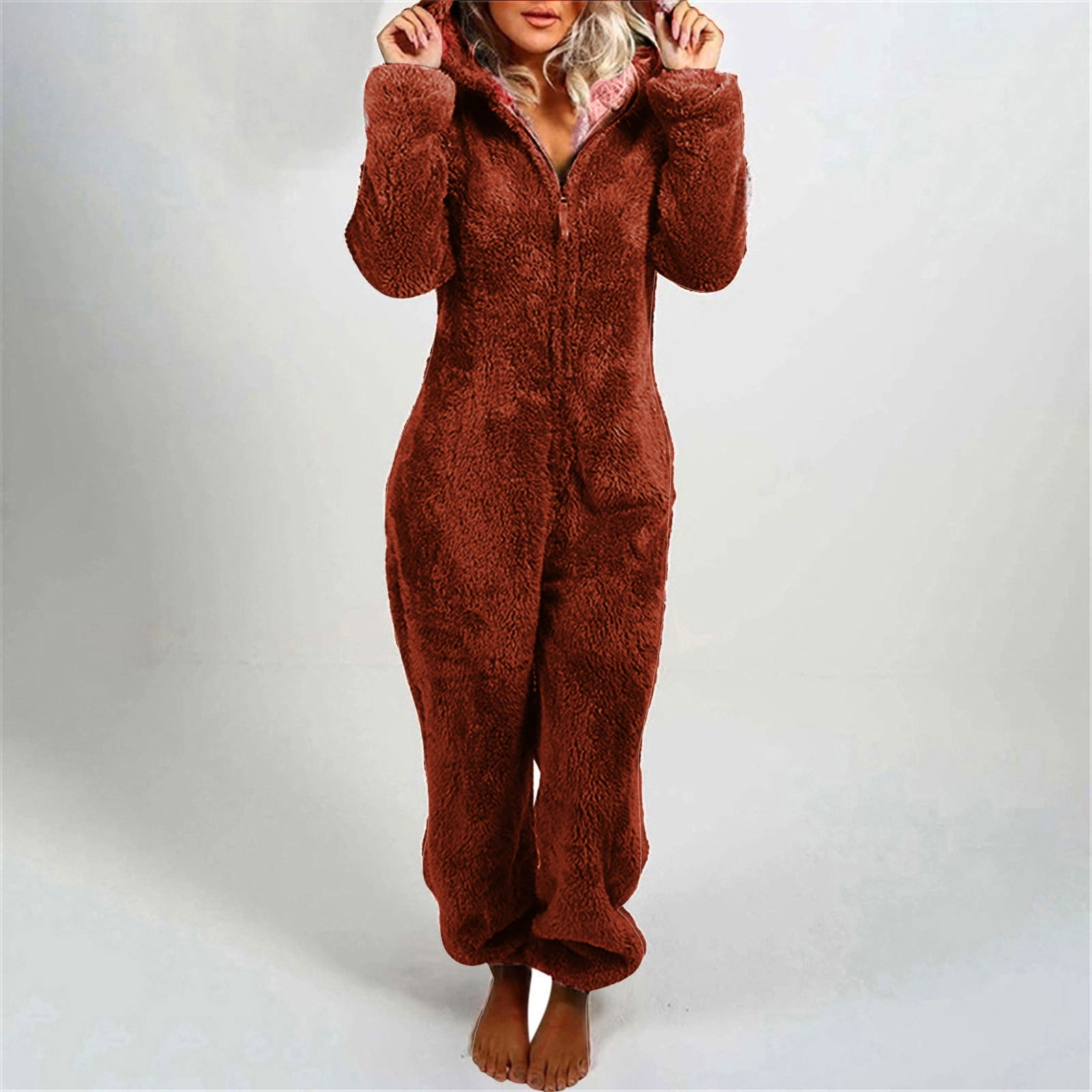 Combinaison Short Femme à Manches Longues à Capuche Pyjama Combinaison Décontractée d'Hiver Chaude Combinaison de Nuit Combinaison d'Hiver pour Femmes 2023 en Liquidation