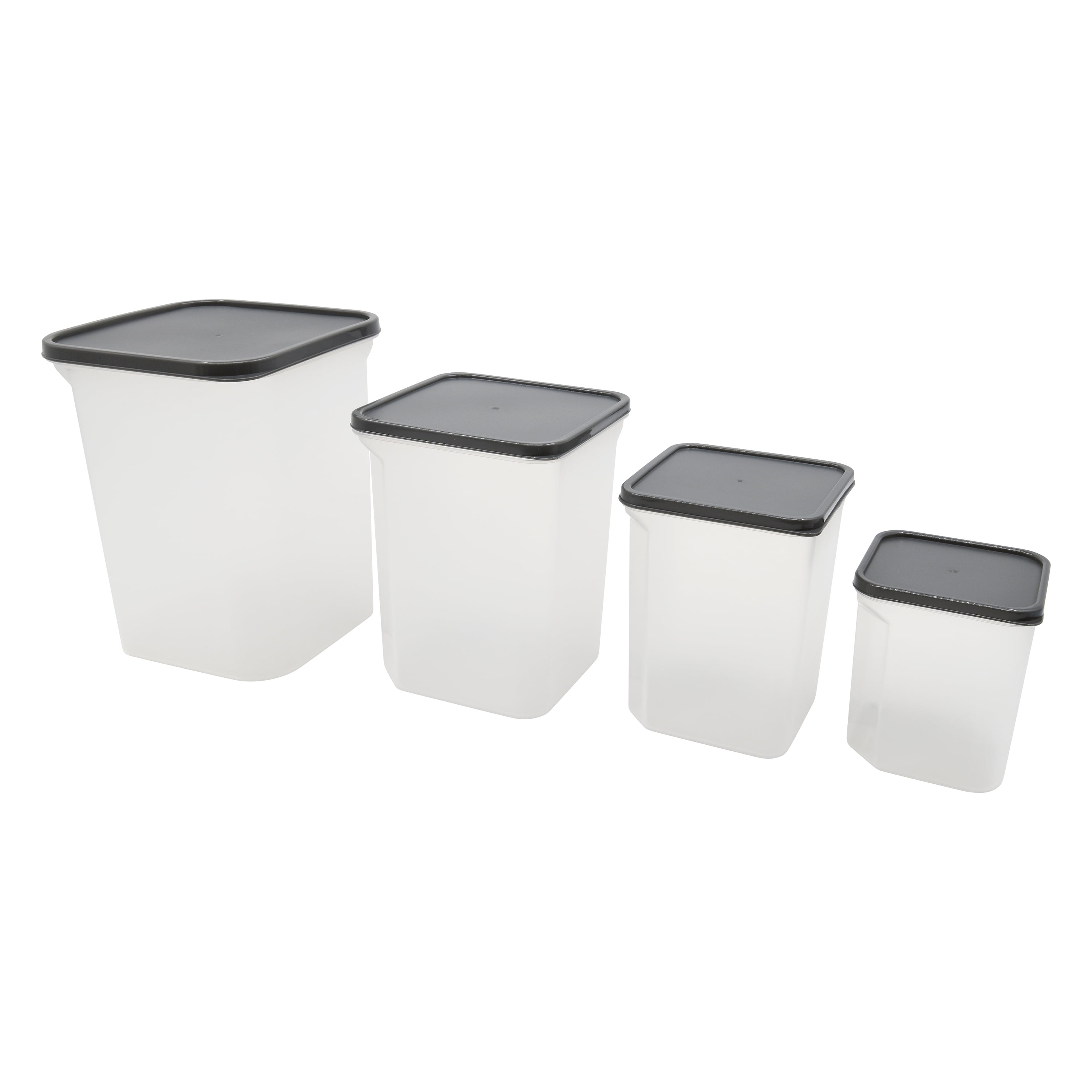 Mainstays 4 pack Grey Plastic Square Food Storage Container Set, Kitchen Pantry Organizer for Dry Food Storage