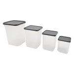 Mainstays 4 pack Grey Plastic Square Food Storage Container Set, Kitchen Pantry Organizer for Dry Food Storage
