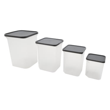 Mainstays 4 pack Grey Plastic Square Food Storage Container Set, Kitchen Pantry Organizer for Dry Food Storage