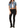 thumbnail image 2 of INSPIRE CHIC Veste Décontractée pour Femme Manches Courtes Veste en Jean Denim Courte Bleu Pâle TP, 2 of 6