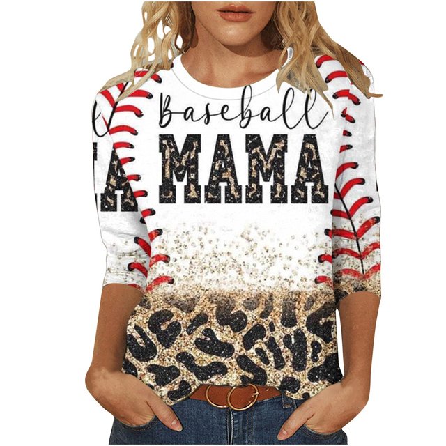 Blouses pour Femmes T-Shirt Imprimé Blouse à Manches 3/4 Col Rond Décontracté, Blouses pour Femmes T-Shirts pour Femmes, Blouses pour Femmes Décontractées