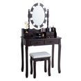 thumbnail image 1 of Giantex Vanity Table Set, Makeup Dressing Table w/Cushioned Stool & Lighted Mirror, Brown, 1 of 9